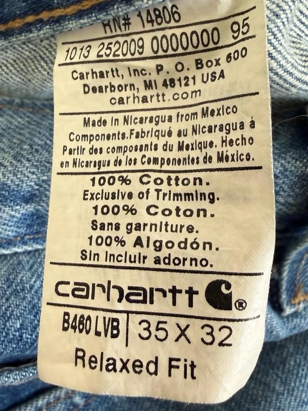 Vintage Carhartt B460 LVB Relaxed Fit Leather Patch Jeans 35x32